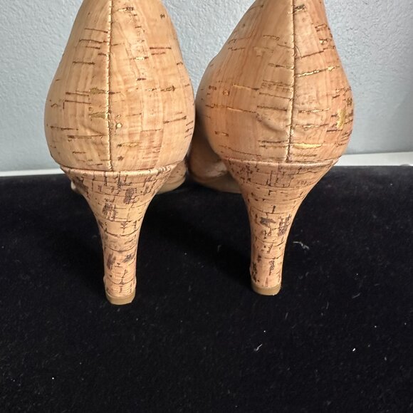 Eurosoft by Sofft Cork Look Tan Gold Heels 3–3.5” Comfort Heels Like New - Picture 4 of 6